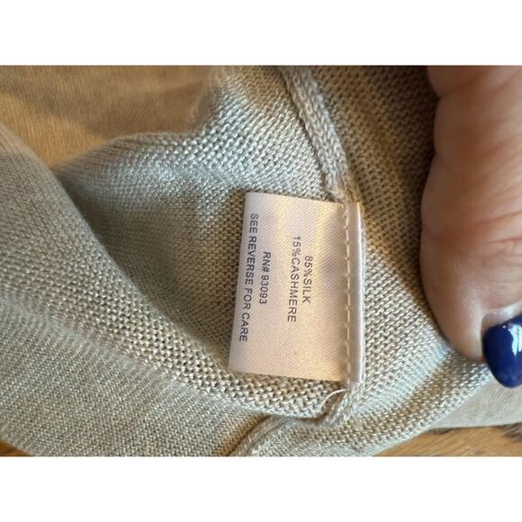Tyler Boe Cardigan Womens Large Light Gray Silk Cashmere Open Front Short Sleeve - Picture 5 of 9
